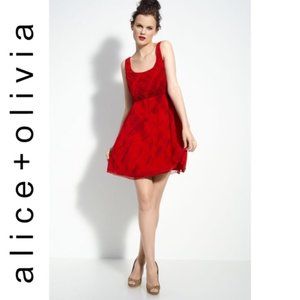 Alice + Olivia Red Dress Cabella Tie Dye Silk Dress Size XS EUC